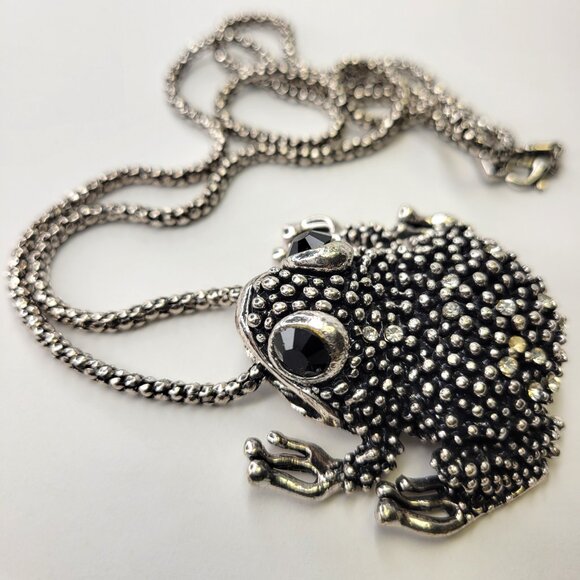 Statement Silver Frog Necklace - Picture 2 of 9